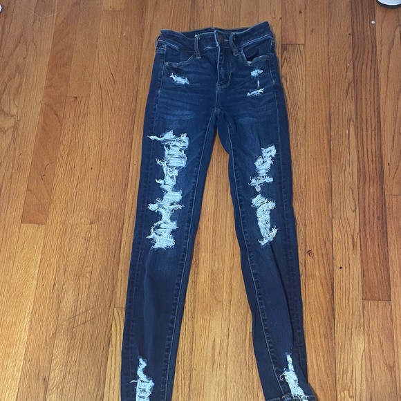 American Eagle Outfitters Dark Blue Distressed Skinny Jeans SIZE 000 NOT 00 - Picture 1 of 8